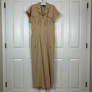 DKNY Jumpsuit Camel Size 14 Gold Hardware Wide Leg Relaxed Fit